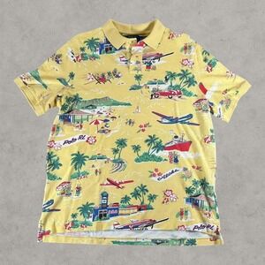 Polo By Ralph Lauren Polo Shirt Mens XL Yellow Polo Bear Holiday Tropical Resort